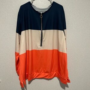 Women’s Plus Size Tricolor Sweater, 1/2 Zip, Blue, Tan, And Peach, Size 5XL